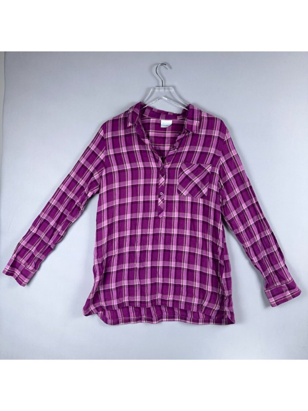 Columbia Plaid Button-Down Shirt Size XL Purple 100% Cotton Long Sleeve Chest Po - Picture 3 of 11